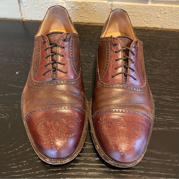 Bruno Magli Charles Brown Leather Oxford Shoes Cap Toe Brogue Men's Size 8 M - Picture 2 of 7